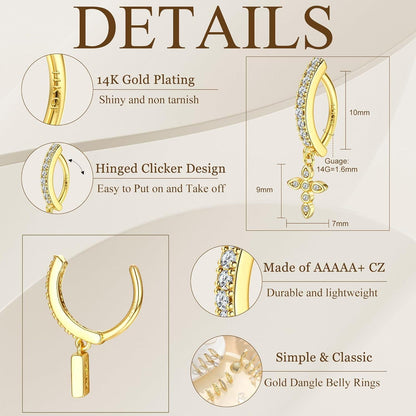 Bauchnabelpiercing Gold Chirurgenstahl mit Zirkonia Kreuz 14G