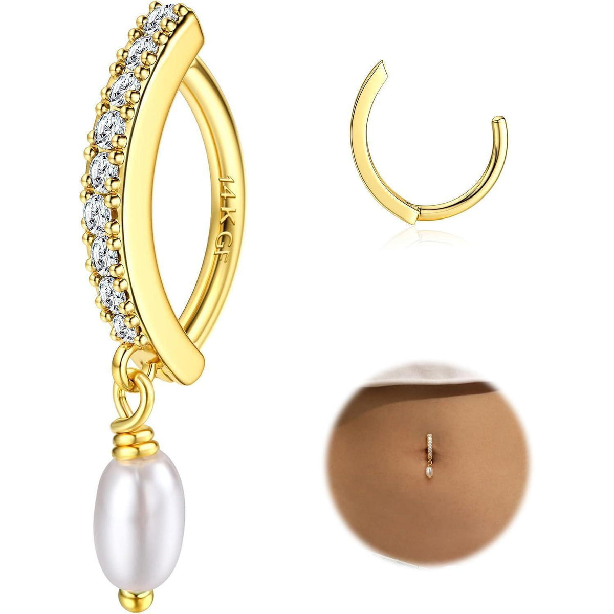 Bauchnabelpiercing Gold Chirurgenstahl mit Zirkonia Perle 14G