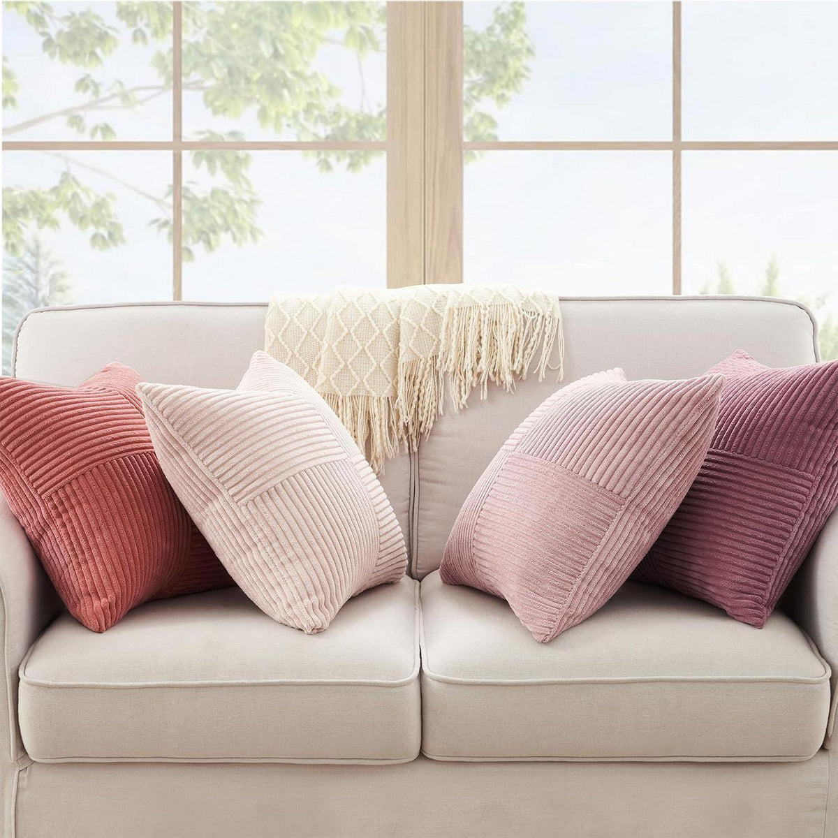 Rosa Kissenbezüge 4er Set – 40x40 cm Windmühlen-Design