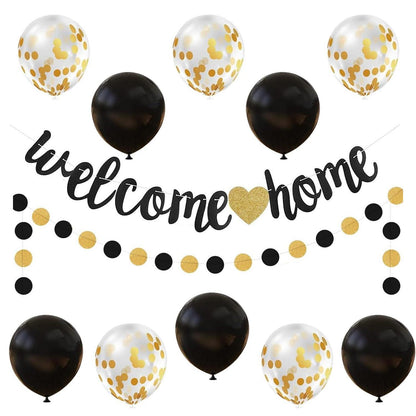 Willkommen Home Deko Set Schwarz Gold Girlande Party Deko