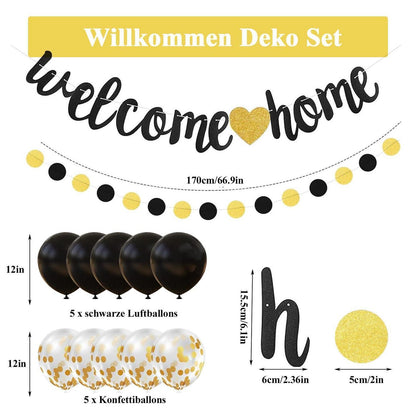 Willkommen Home Deko Set Schwarz Gold Girlande Party Deko