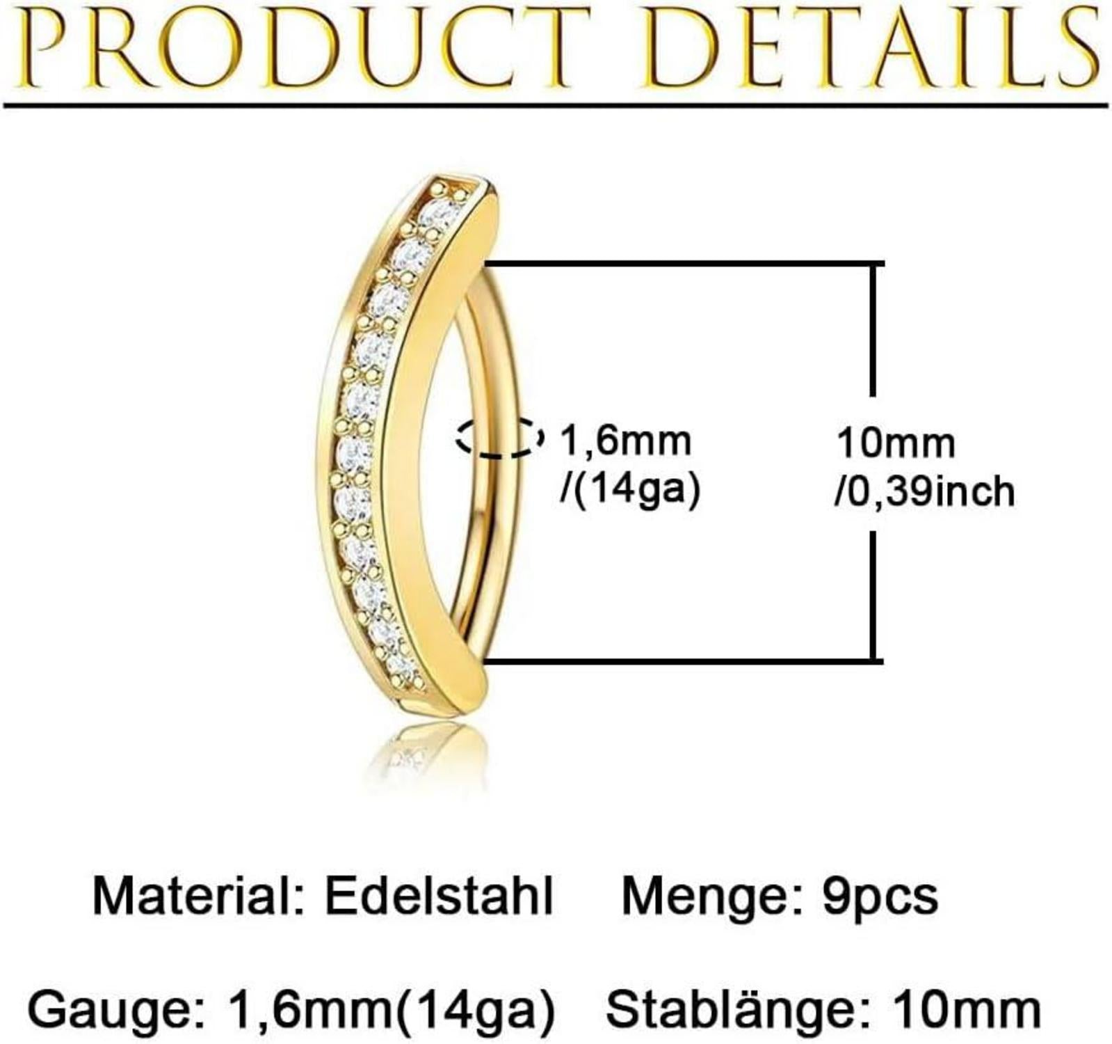 9er Set Bauchnabelpiercing Ringe 14ga 10mm Clicker Schmuck