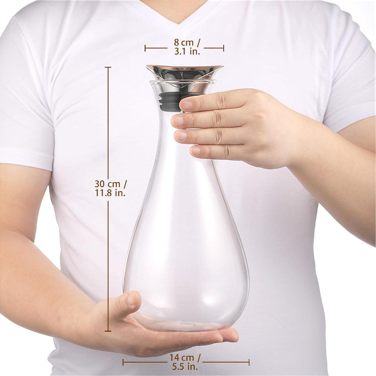 Glaskaraffe 1.8L mit Edelstahl Deckel, Borosilikatglas, tropffrei