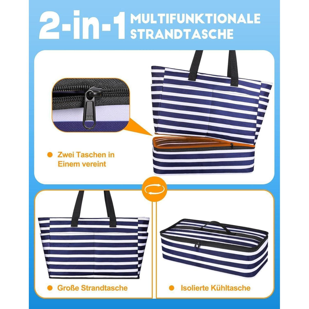 XXL Strandtasche Familie mit Kühltasche – Wasserdicht & 49L