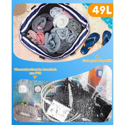 XXL Strandtasche Familie mit Kühltasche – Wasserdicht & 49L