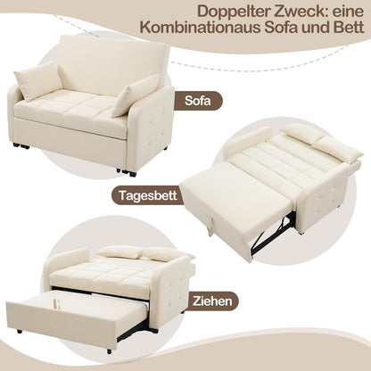 Schlafsofa 2-Sitzer mit Bettkasten & verstellbarer Lehne (Beige)