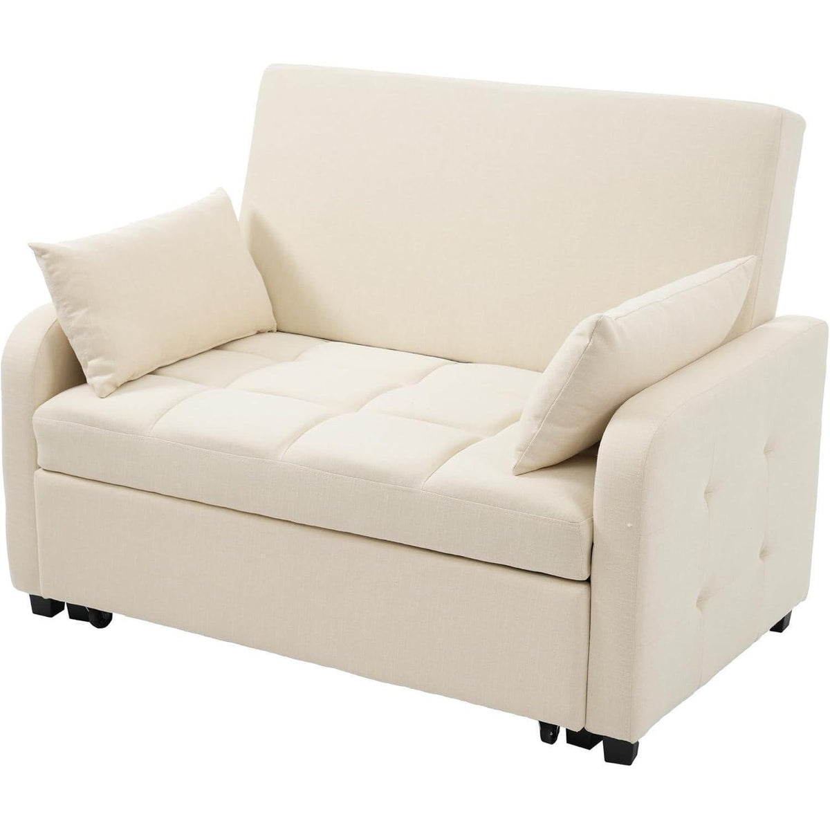 Schlafsofa 2-Sitzer mit Bettkasten & verstellbarer Lehne (Beige)