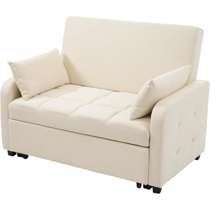 Schlafsofa 2-Sitzer mit Bettkasten & verstellbarer Lehne (Beige)