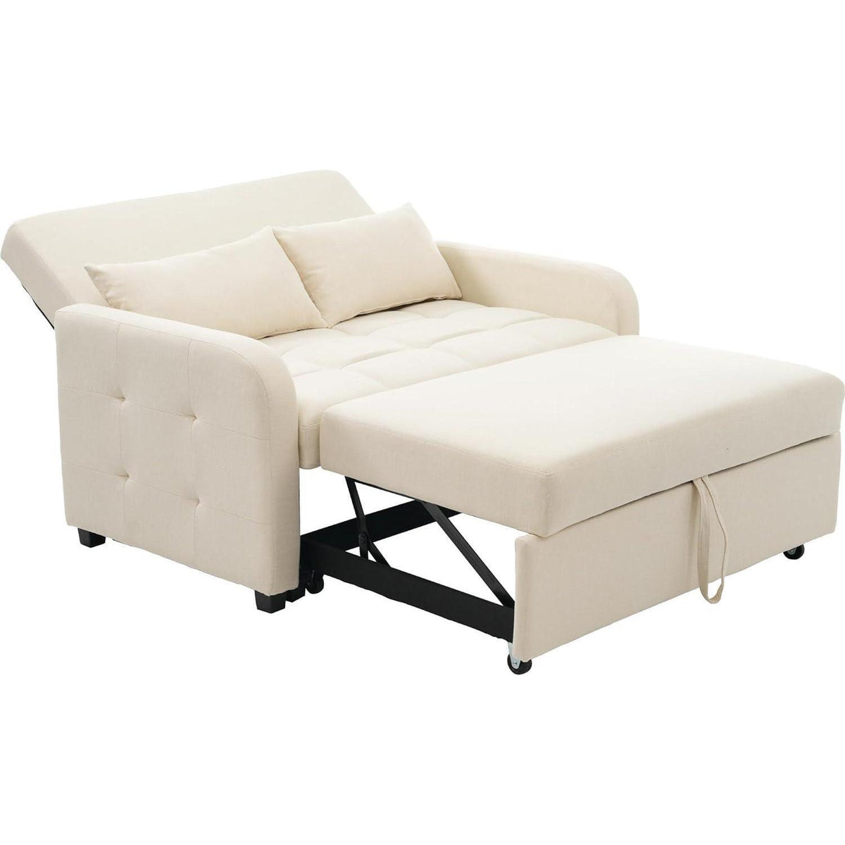 Schlafsofa 2-Sitzer mit Bettkasten & verstellbarer Lehne (Beige)