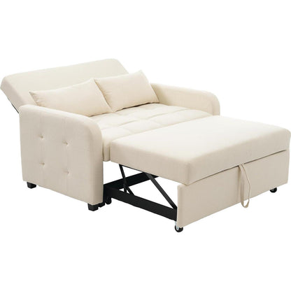 Schlafsofa 2-Sitzer mit Bettkasten & verstellbarer Lehne (Beige)