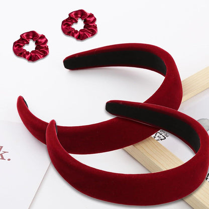 2er Set Weinrote Samt-Haarreifen Damen 2cm breit - Retro Rutschfest