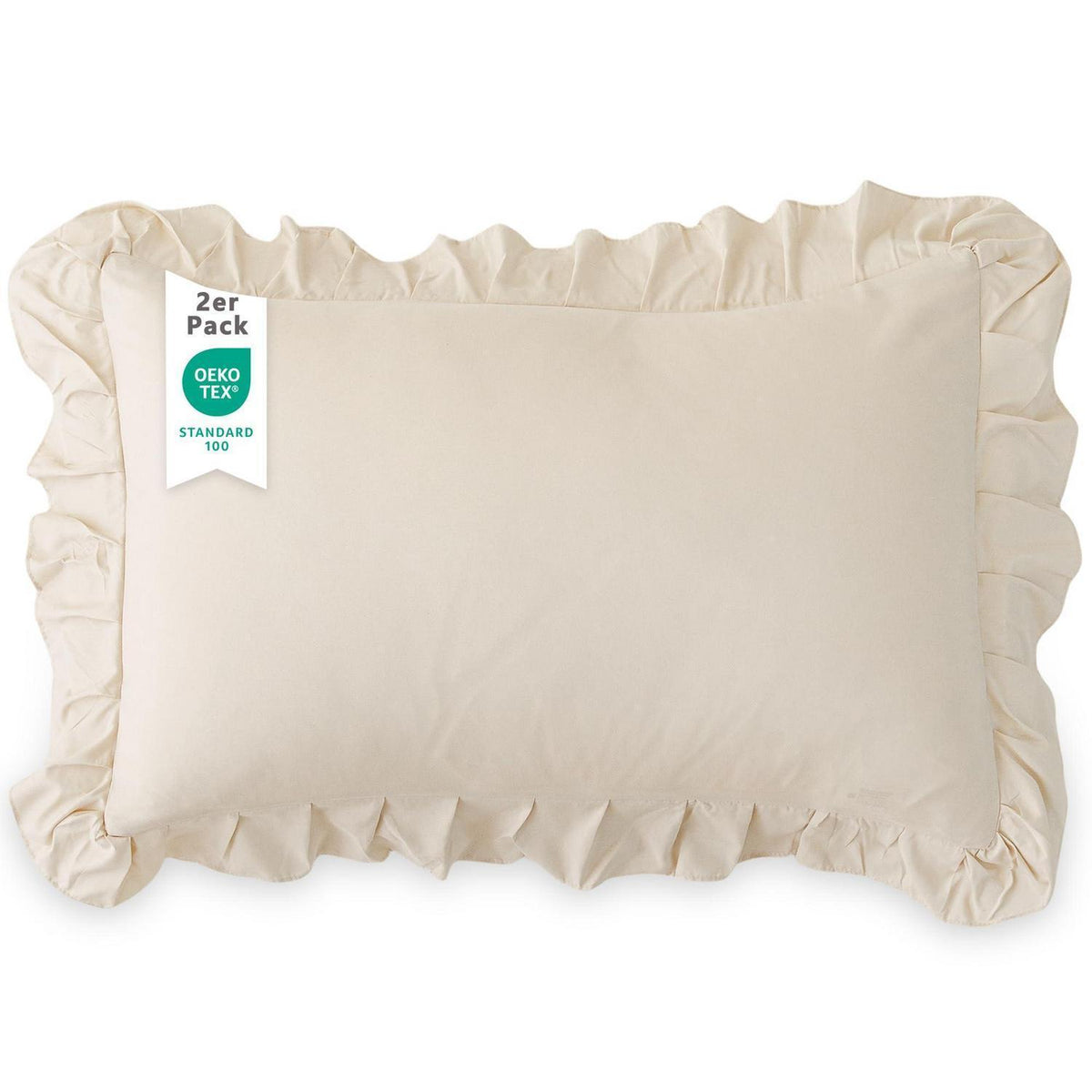 Rüschen Kissenbezug 40x60 cm, 2er Set, Beige