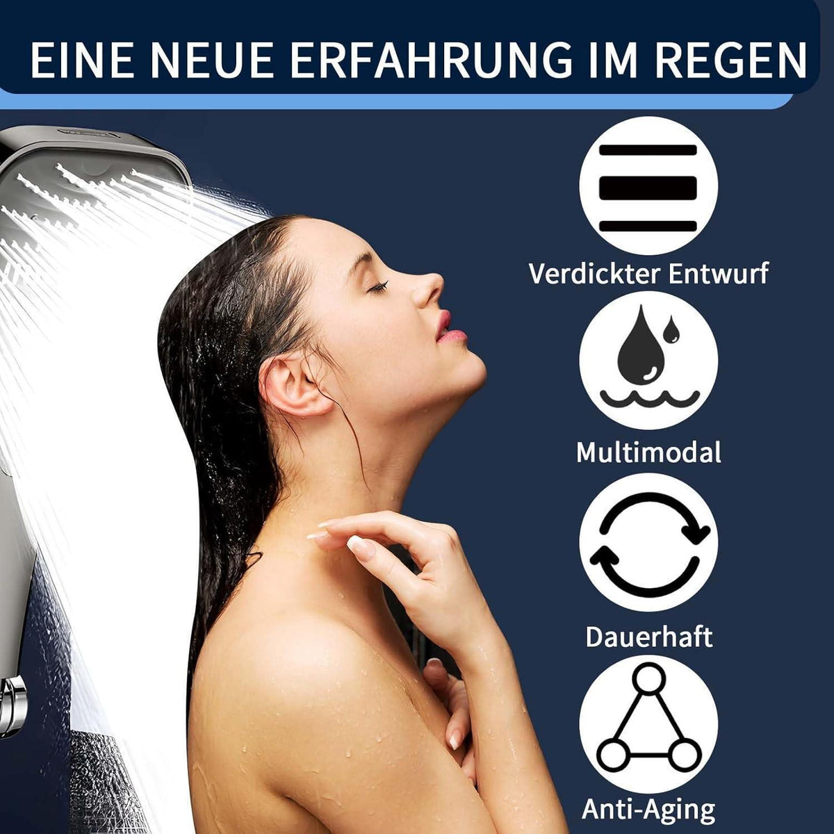 Regendusche Handbrause 8 Strahlarten & Stoppfunktion Grau