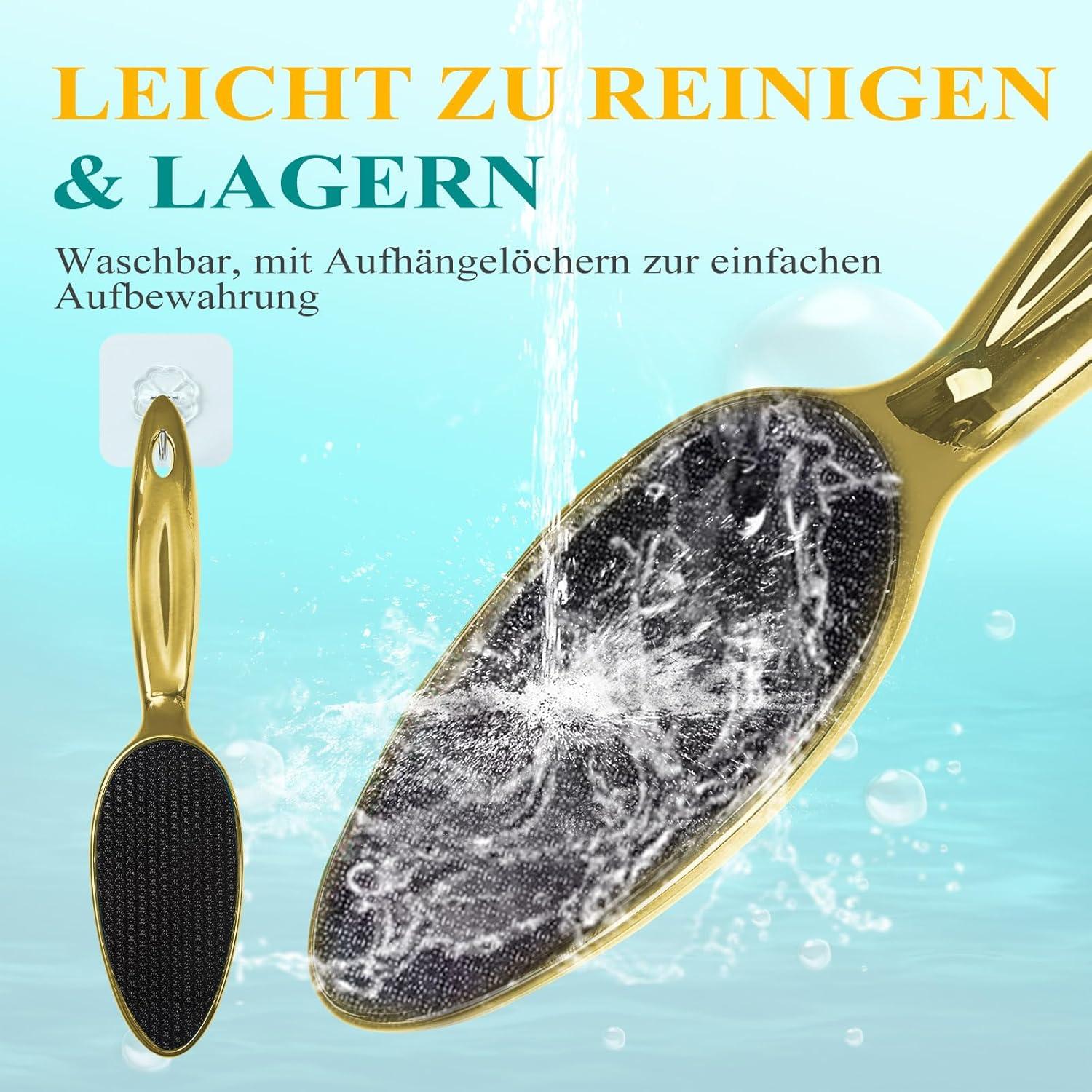 Nano Glas Hornhautentferner Fußpflege Langgriff nasse trockene Füße Gold