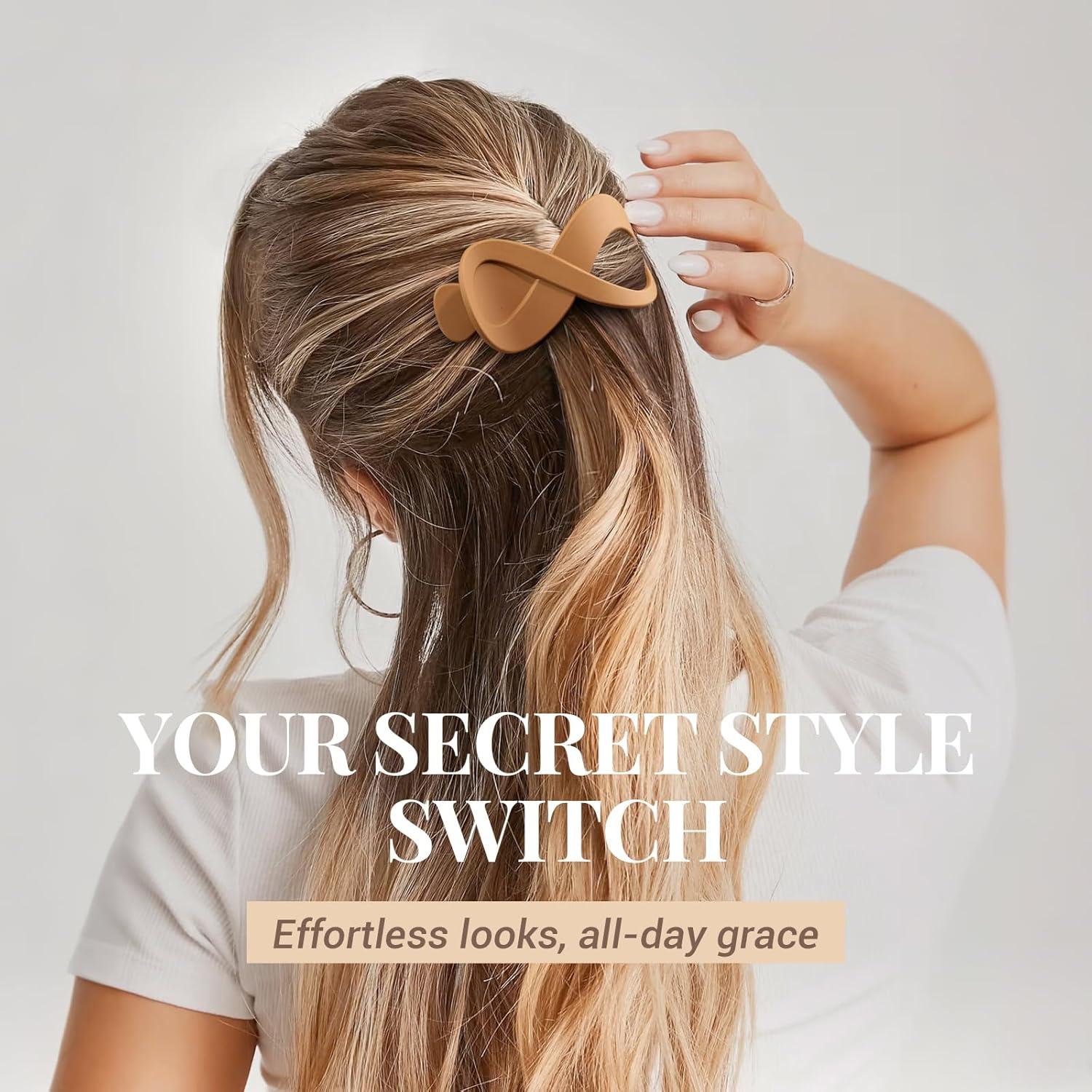 4er Set Flache Haarspangen Damen Groß Rutschfest Braun