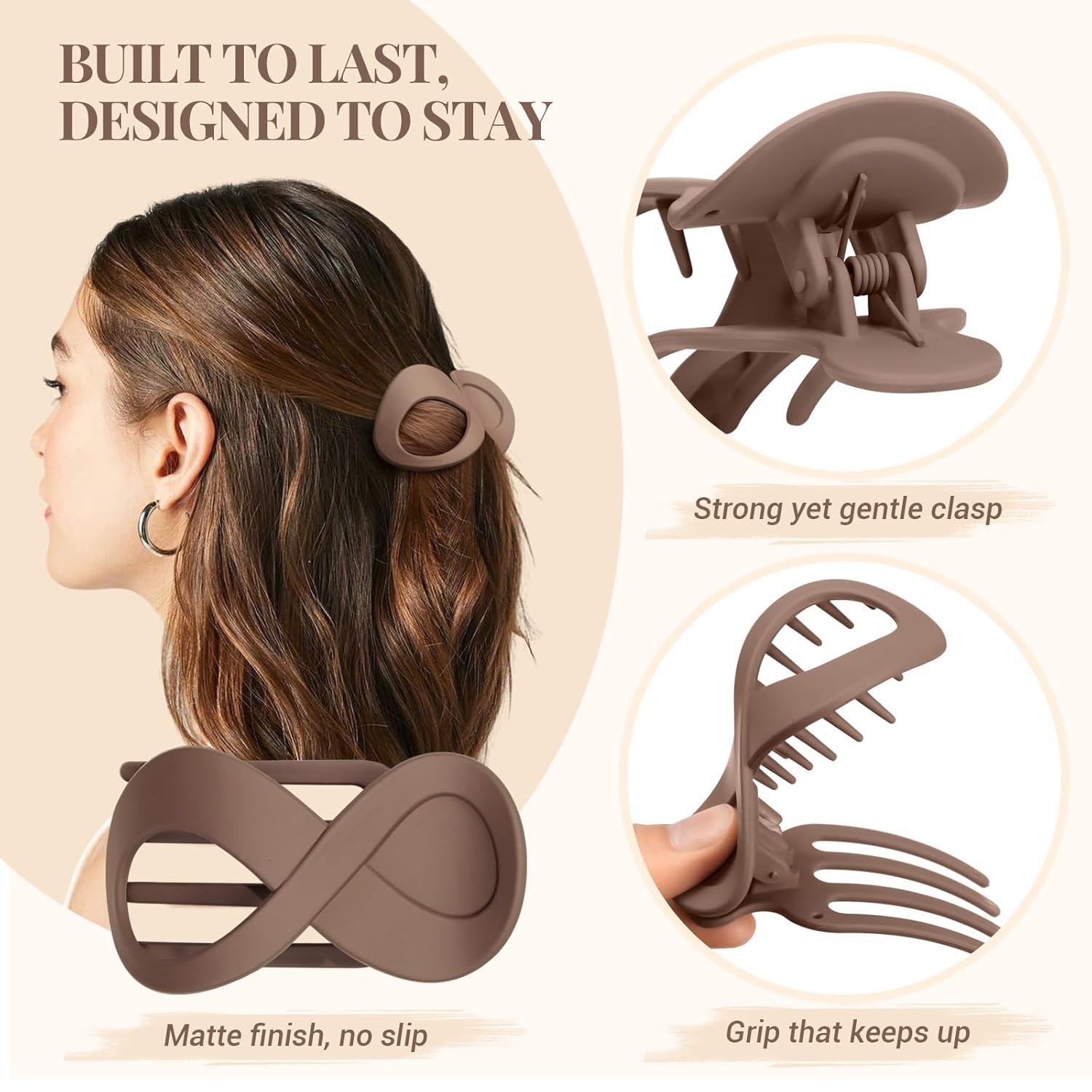 Haarspangen Damen 4 Stück Flache Haarklammer Rutschfest Große Clip Braun