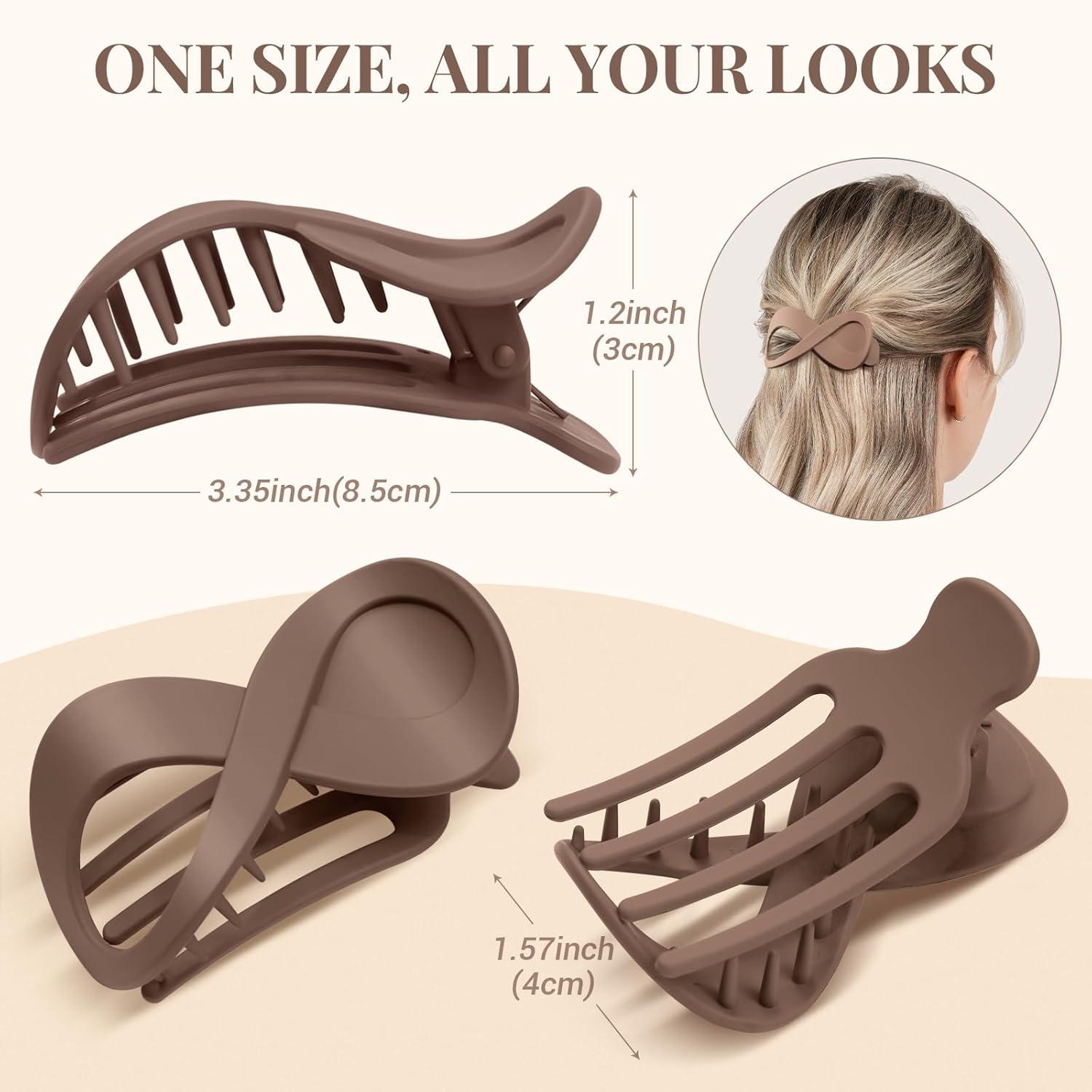 4er Set Flache Haarspangen Damen Haarklammer Groß Rutschfest Braun