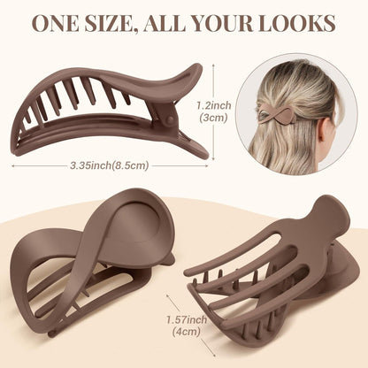 4er Set Flache Haarspangen Damen Haarklammer Groß Rutschfest Braun