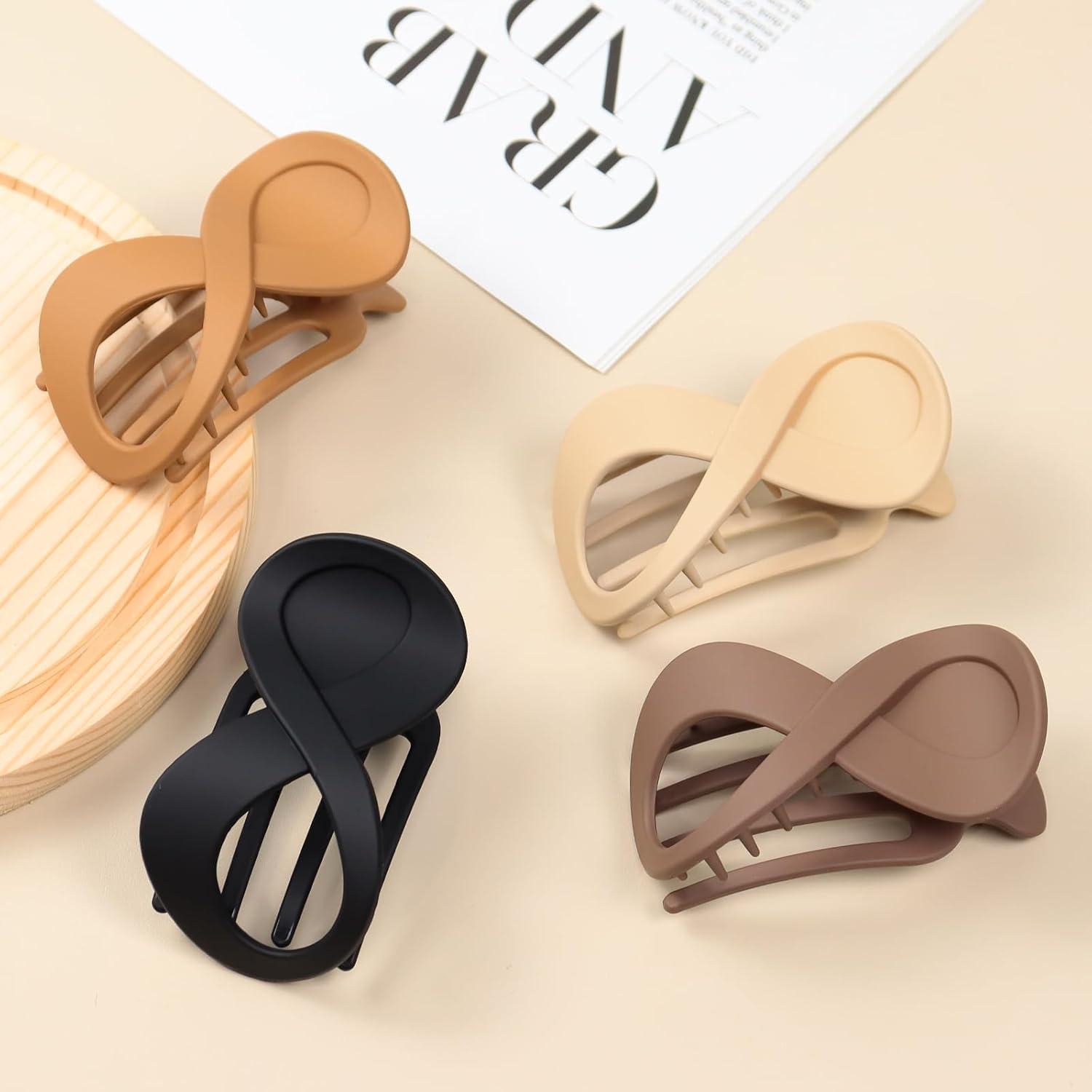 4er Set Flache Haarspangen Damen Haarklammer Groß Rutschfest Braun