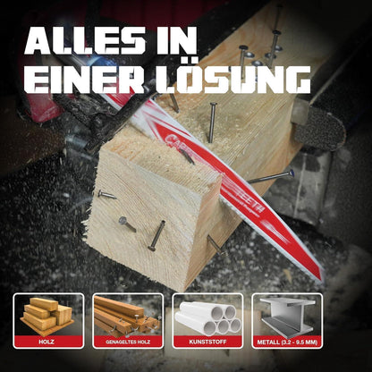 Hartmetall-Säbelsägeblätter 225mm 6/9 TPI für Holz & Metall