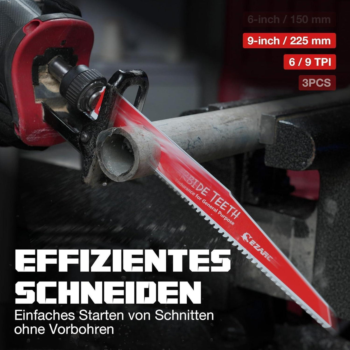Hartmetall-Säbelsägeblätter 225mm 6/9 TPI für Holz & Metall