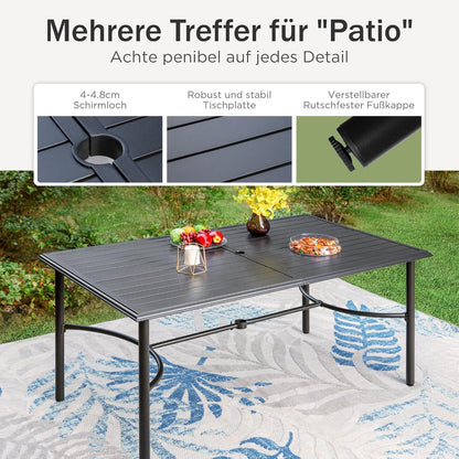 Gartenmöbel Set 6 Personen, verstellbare Stühle, Tisch 170cm, Schwarz