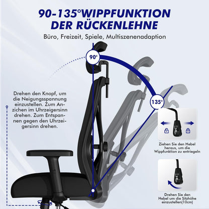 Ergonomischer Bürostuhl mit verstellbaren Armlehnen und Wippfunktion