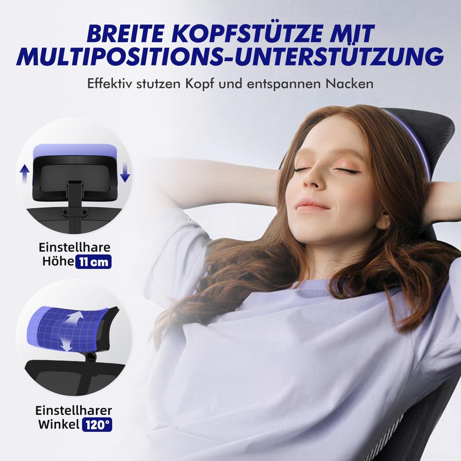 Ergonomischer Bürostuhl mit verstellbaren Armlehnen und Lendenstütze