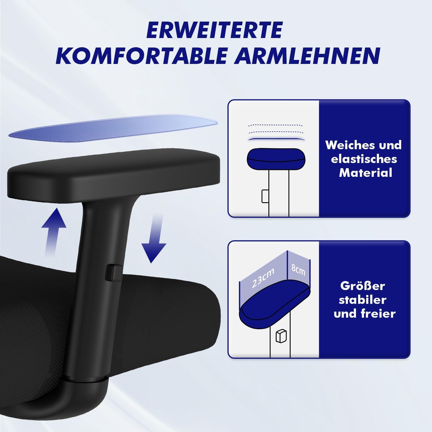 Ergonomischer Bürostuhl mit verstellbaren Armlehnen und Wippfunktion