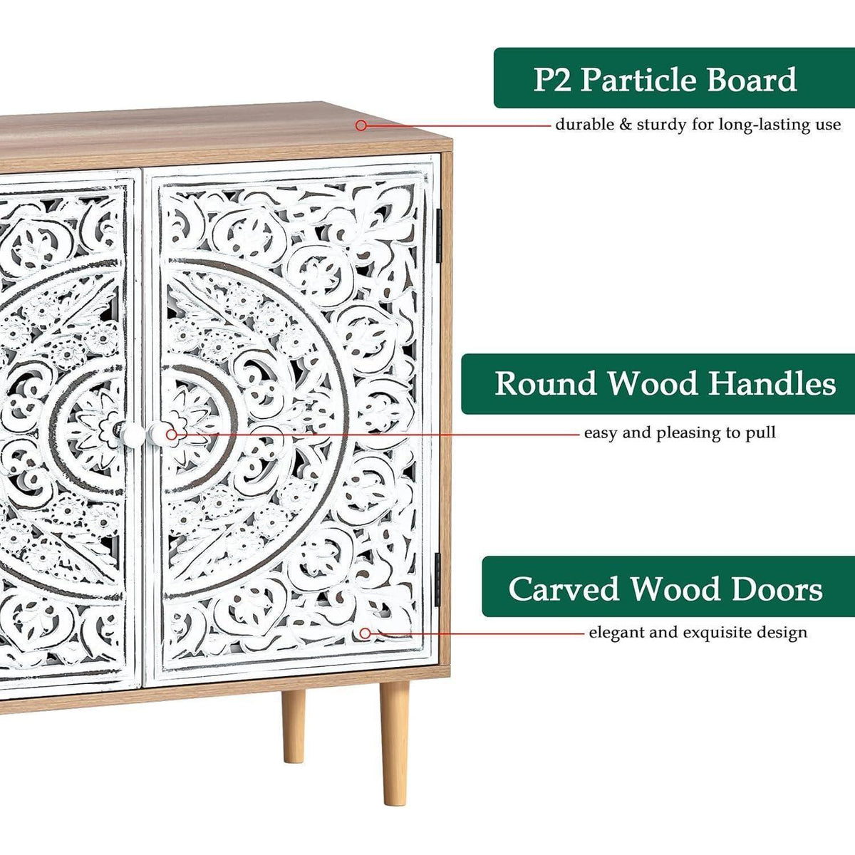 Geschnitztes Sideboard Holz – Aufbewahrungsschrank für Wohnzimmer & Küche