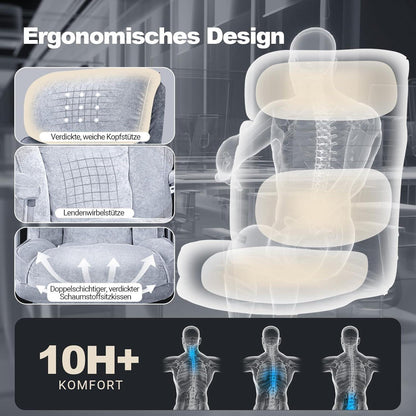 Bürostuhl 200KG Chefsessel Gasfeder Samt 52cm Sitztiefe ergonomisch
