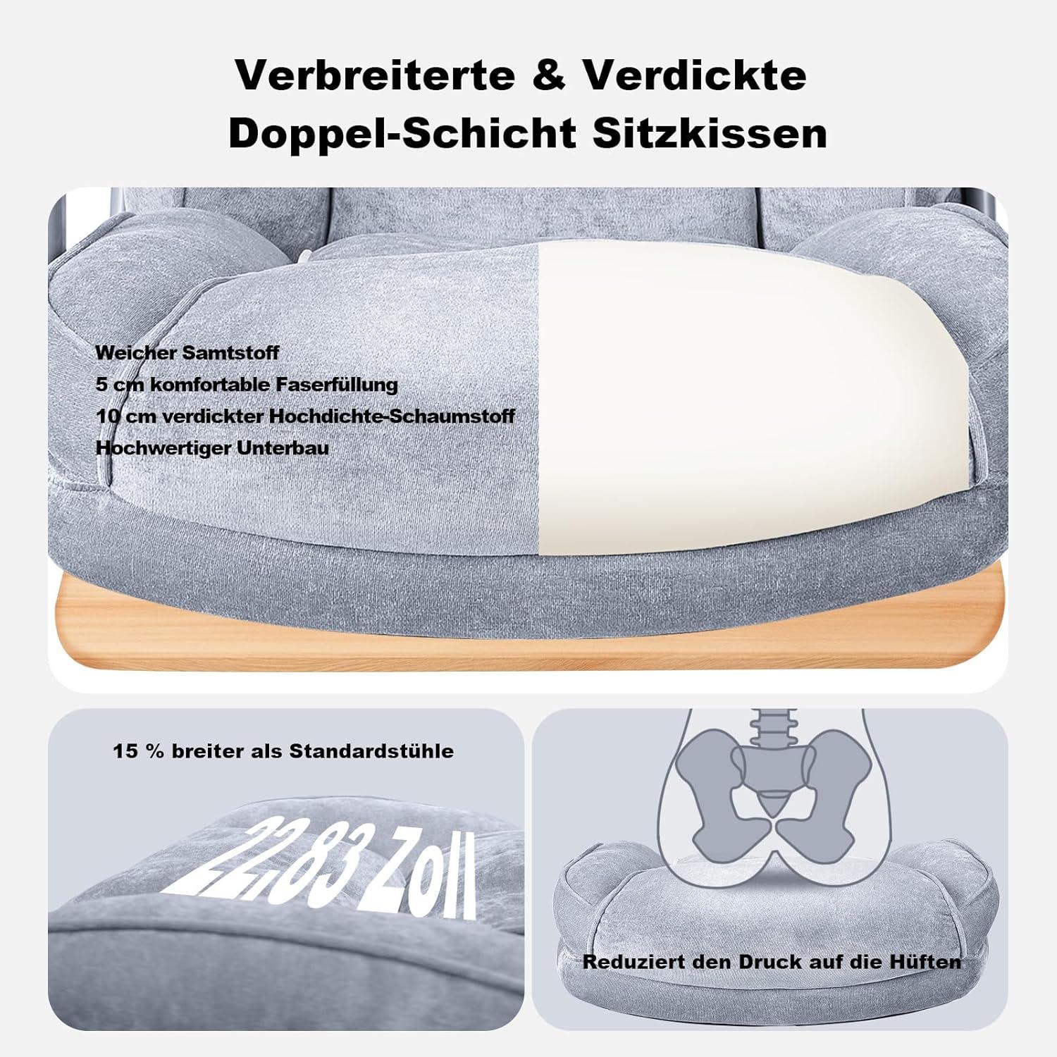 Bürostuhl 200KG Chefsessel Gasfeder Hochlehne Samt ergonomisch