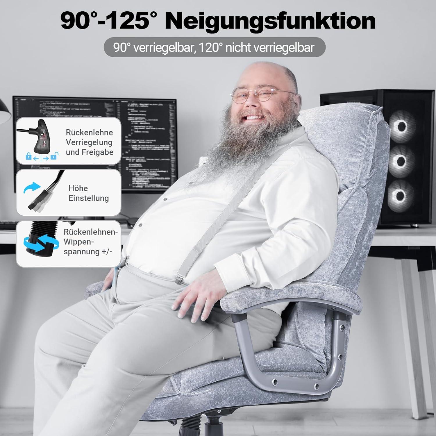 Bürostuhl 200KG Chefsessel hochwertigem Samt Ergonomisch Home Office Büro