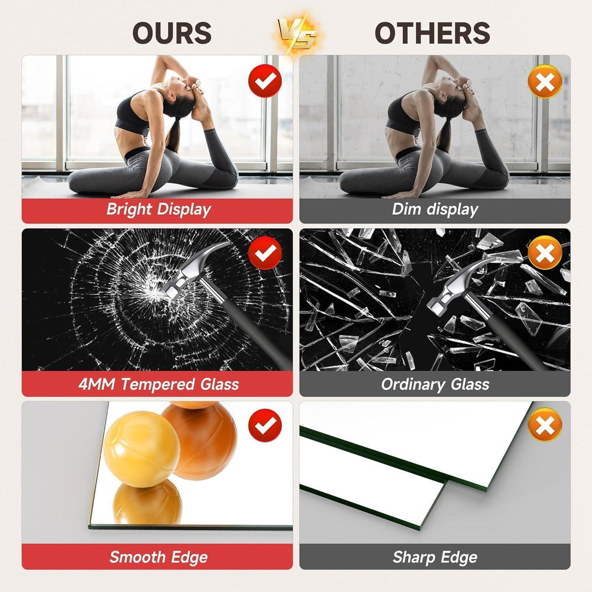 Ganzkörperspiegel 120x60cm - 2er Set für Fitnessraum & Yoga