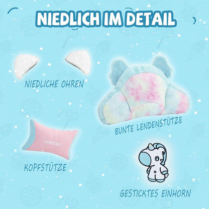 Gaming Stuhl Niedlich mit Ohren & Kawaii Kissen, BlauPink