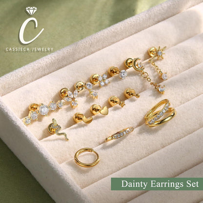 Helix Piercing Set für Damen | 15pcs Gold & Silber Ohrringe