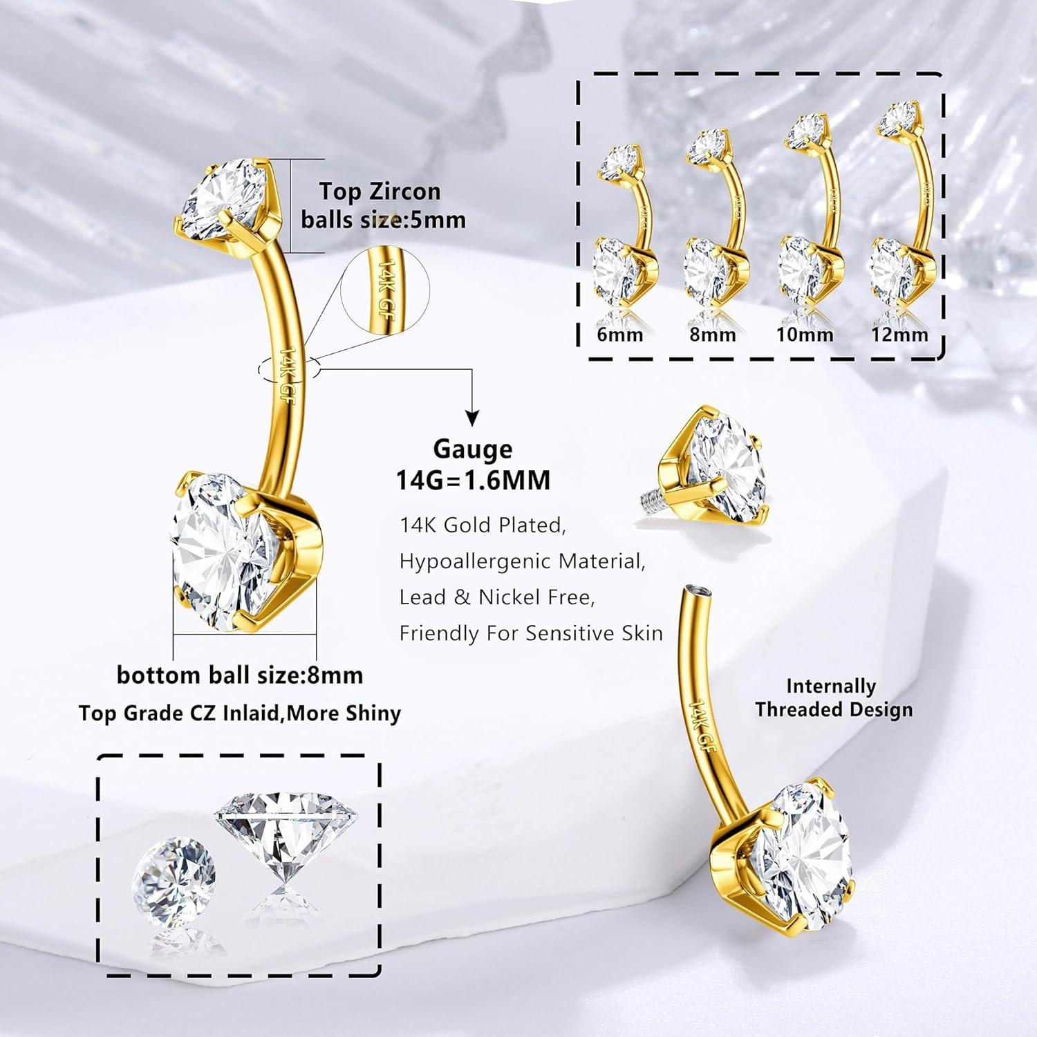 14G 925 Silber Gold Bauchnabelpiercing Titan CZ