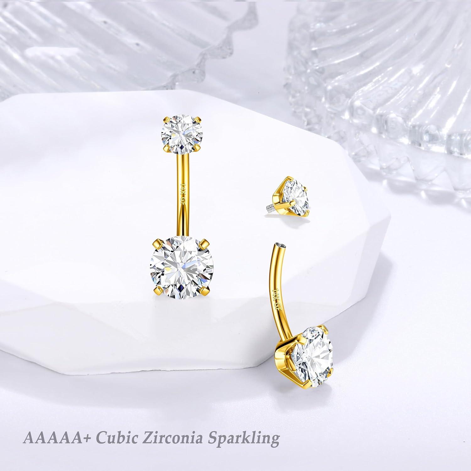 14G 925 Silber Bauchnabelpiercing Gold Zirkonia 6/8/10/12mm