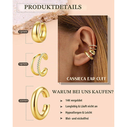 Ohrclips Damen 3er Set Ohne Ohrlöcher Gold Silber