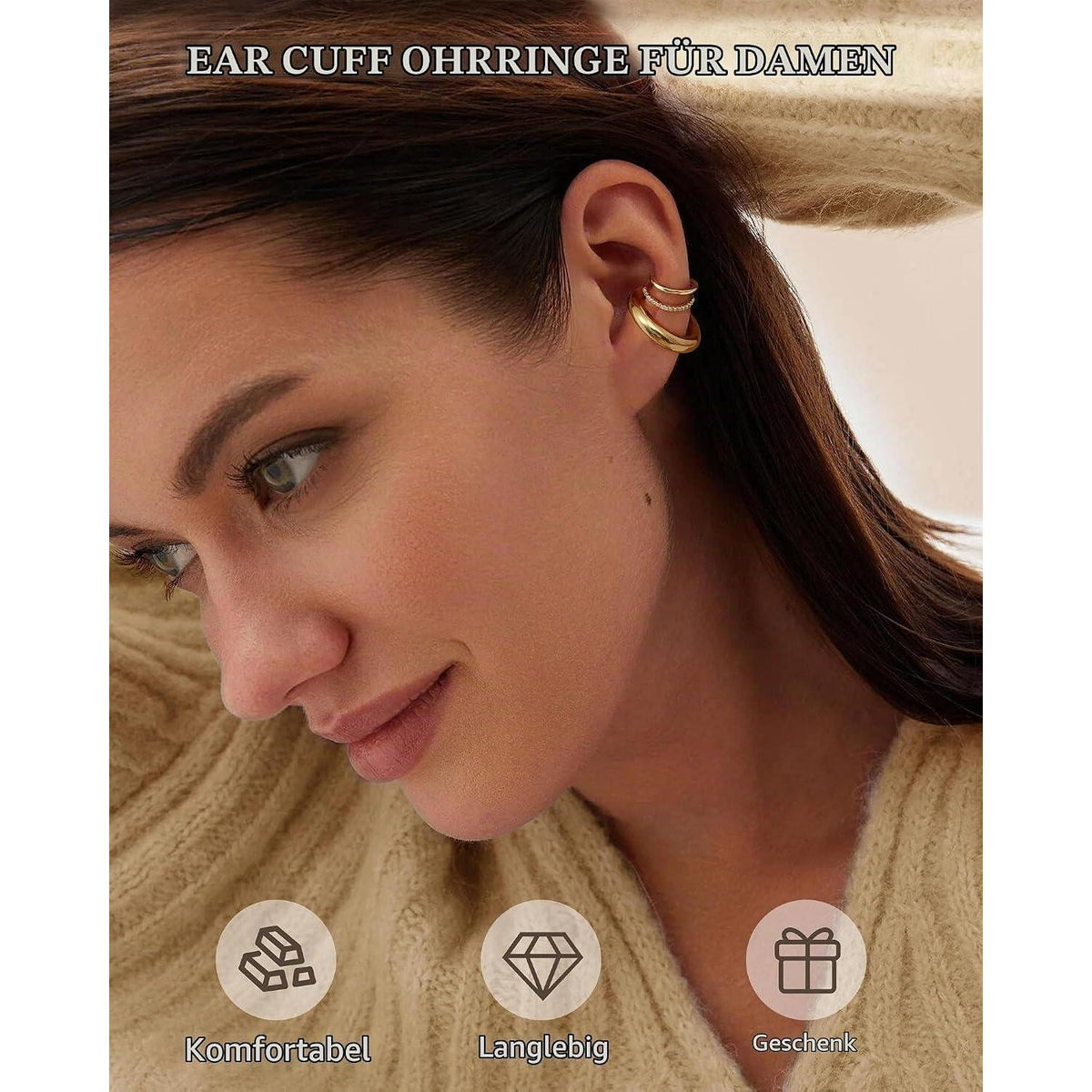 Ohrclips Damen 3er Set Ohne Ohrlöcher Gold Silber
