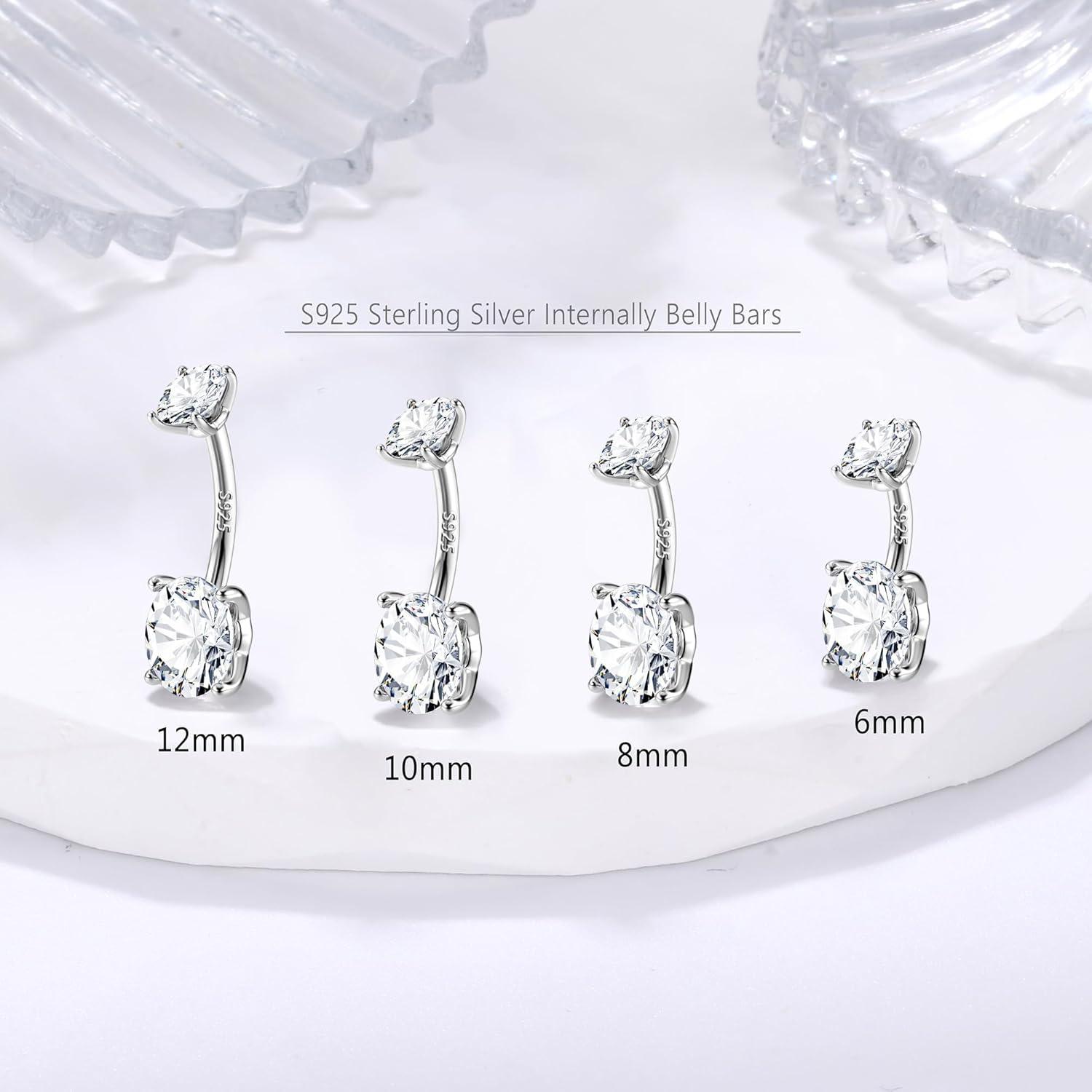 925 Silber Bauchnabelpiercing Gold Zirkonia Lang 14G
