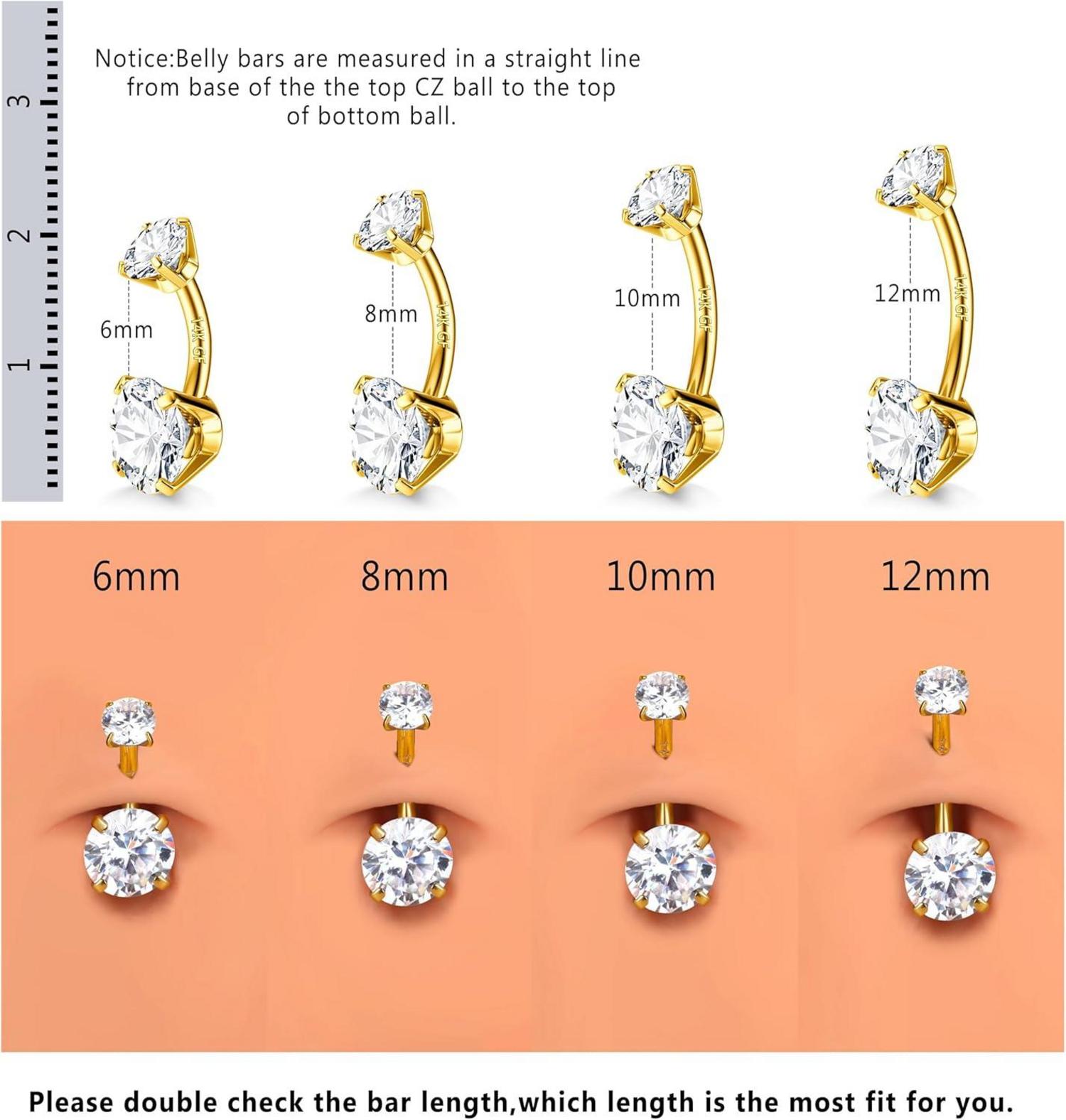 Bauchnabelpiercing 14G 925 Silber Hypoallergener Titan Gold Zirkonia Lang