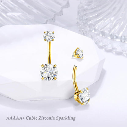 Hypoallergener 925 Silber Titan Bauchnabelpiercing Gold Zirkonia 14G