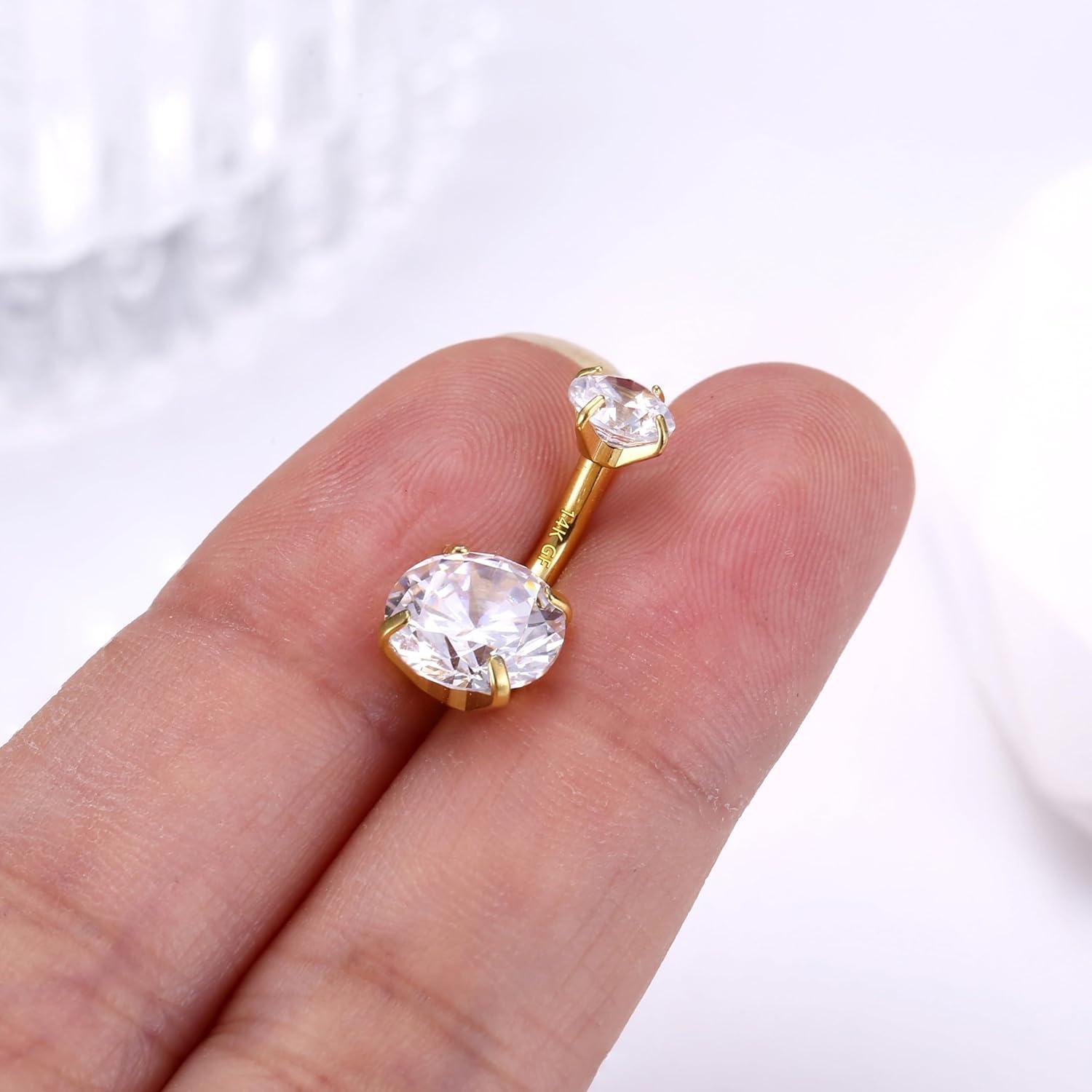 Bauchnabelpiercing 14G 925 Silber Titan Gold Zirkonia Ring Lang