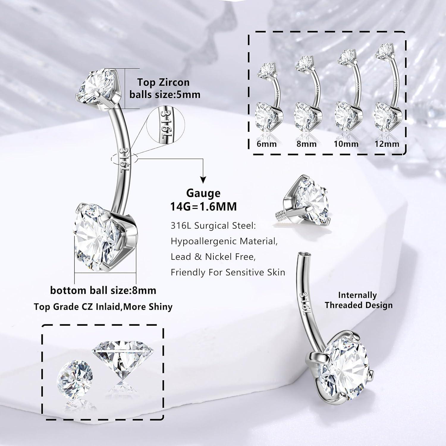 14G 925 Silber Bauchnabelpiercing Hypoallergener Titan Gold