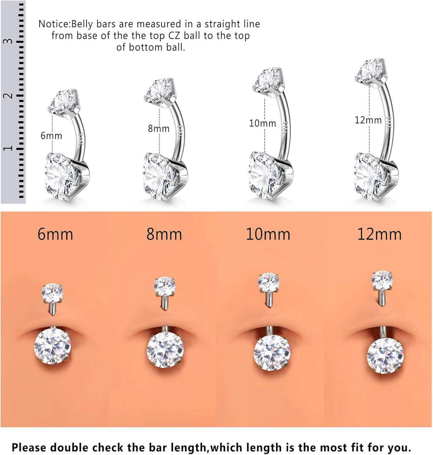 14G 925 Silber Bauchnabelpiercing Titan Gold Zirkonia Nabelpiercing 6/8/10/12mm
