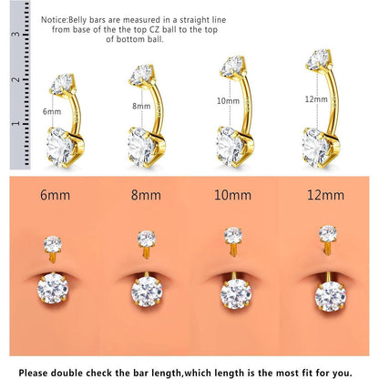 Bauchnabelpiercing 14G 925 Silber Zirkonia Gold Chirurgenstahl 6-12mm