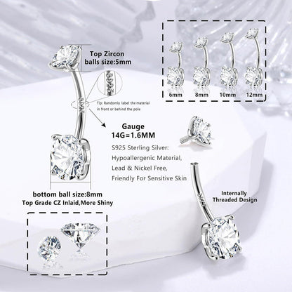 Bauchnabelpiercing 925 Silber Zirkonia 14G Goldfarben 6-12mm Stablänge