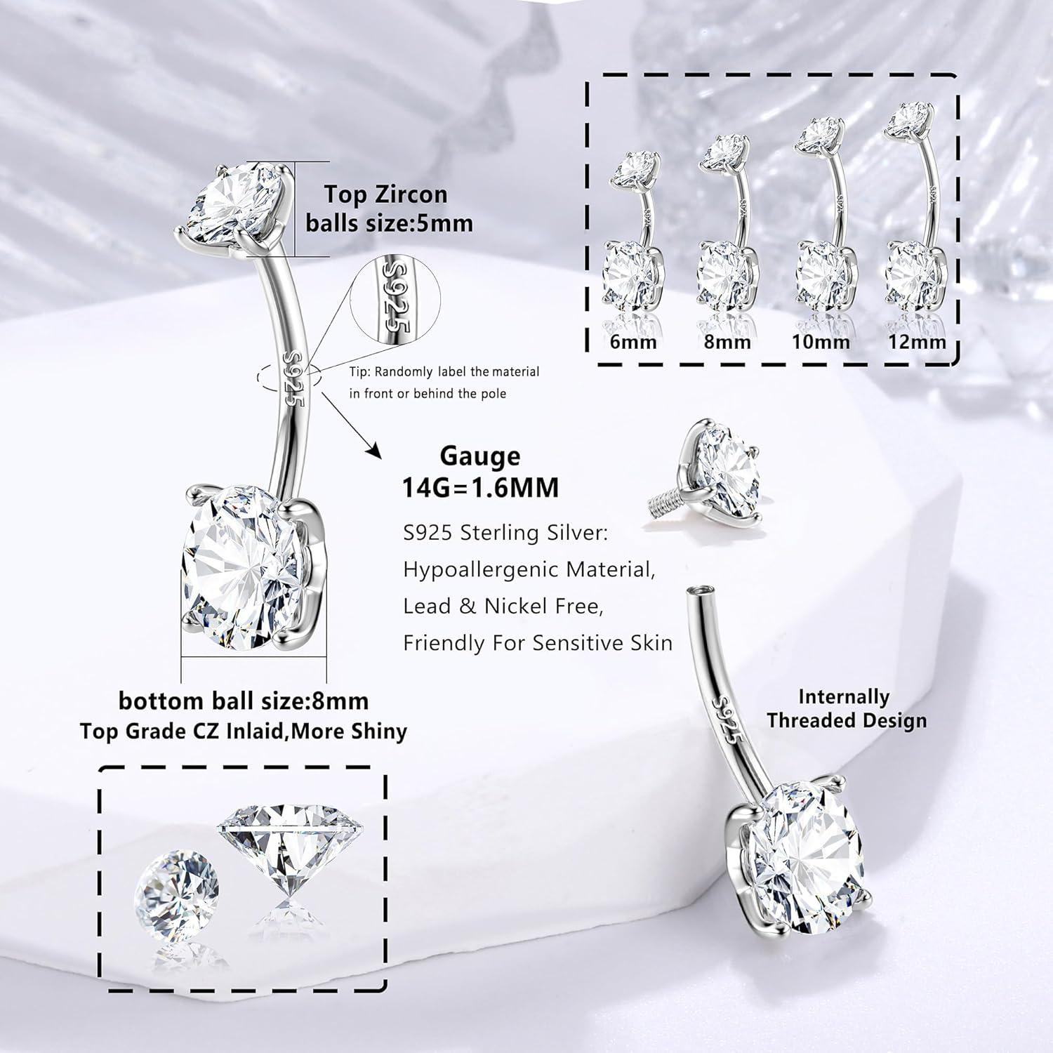925 Silber Bauchnabelpiercing Gold Titan Zirkonia