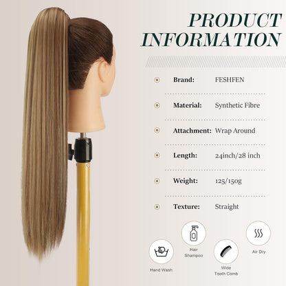 Langer glatter Pferdeschwanz Haarteil Braun & Blond